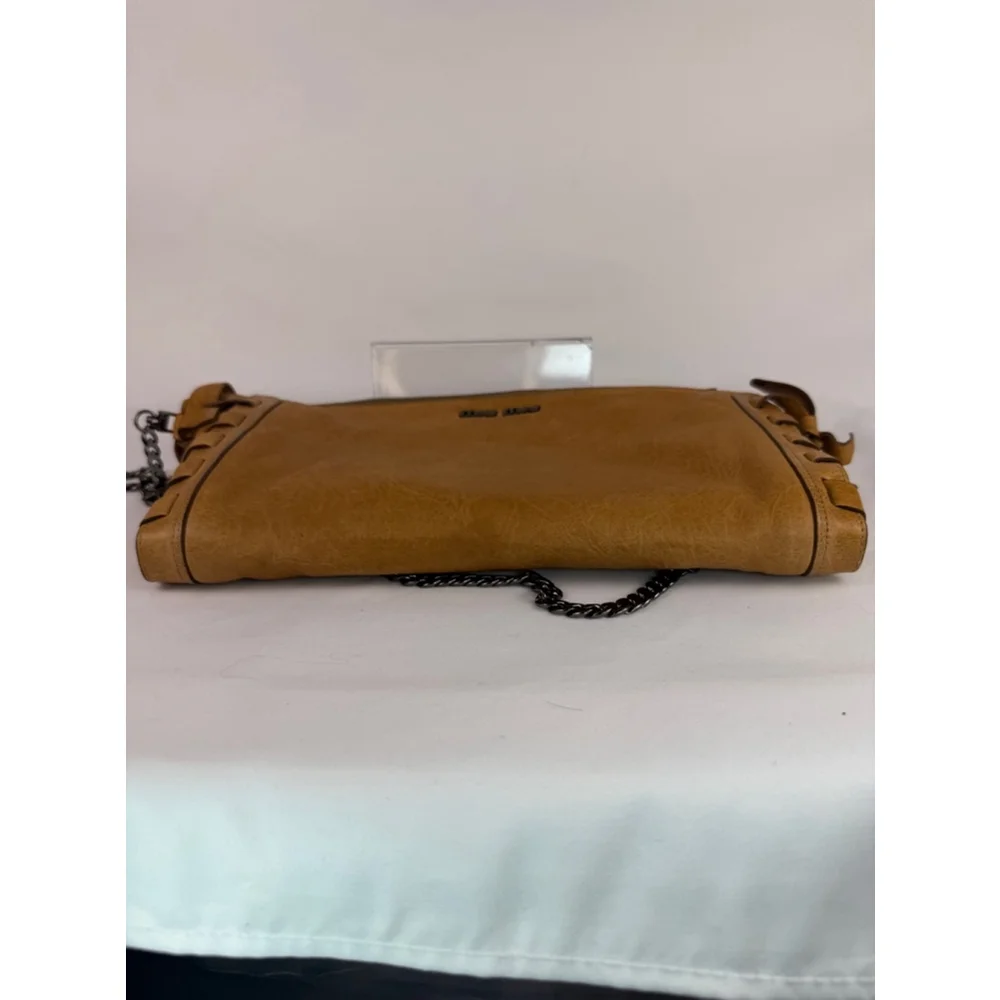 Women's Authentic Miu Miu Tan Leather Clutch Chain Crossbody Bag Metal Braided - Picture 8 of 11